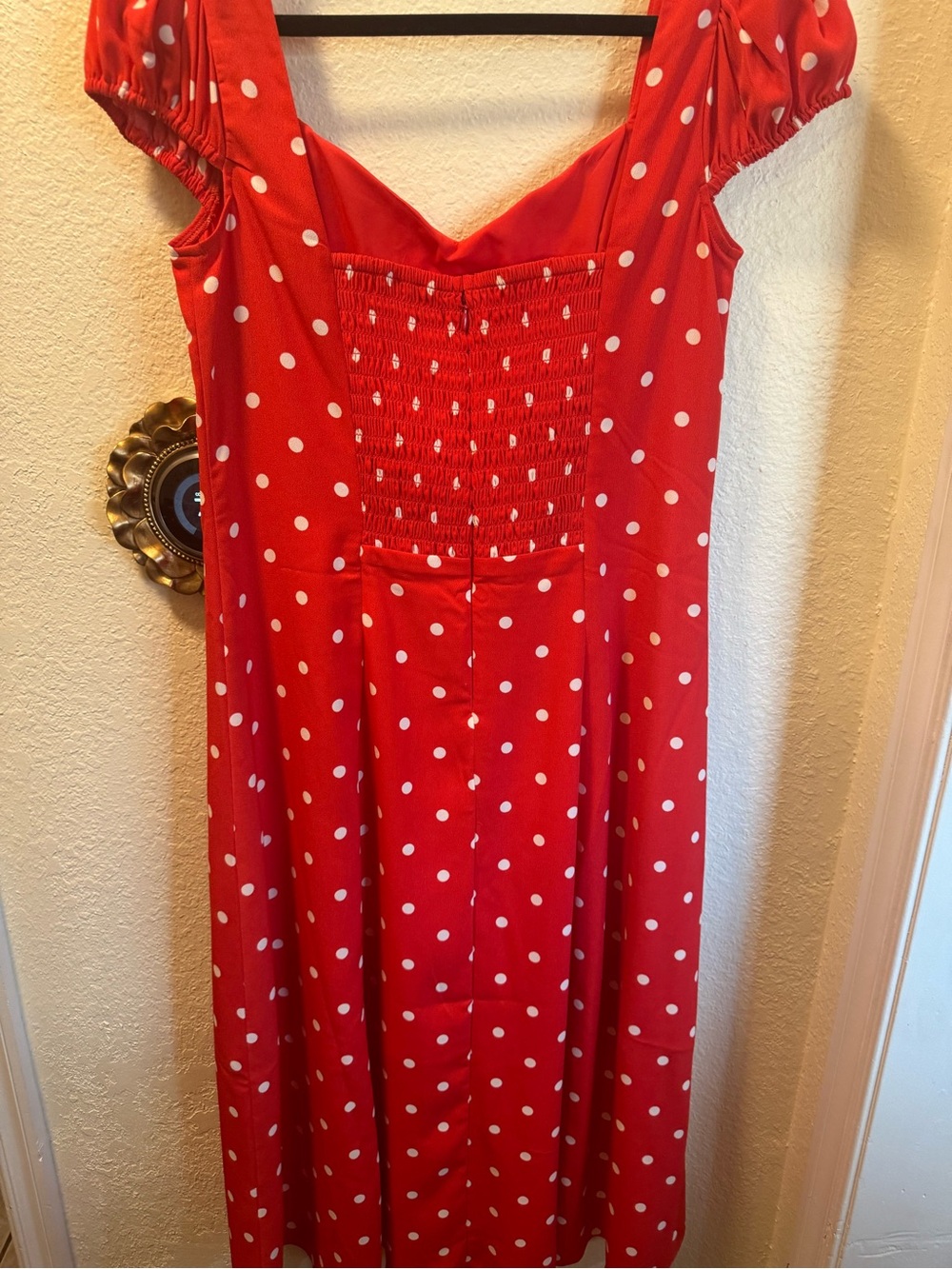 Express Red Polka Dot Midi Dress with Puff Sleeves - Picture 2 of 3